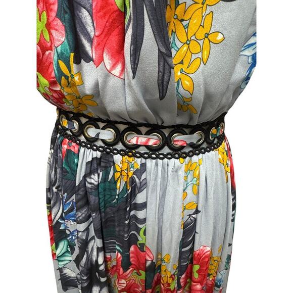 Badgley Mischka Floral Grommet Maxi Halter Size 4 Wedding Guest Vacation - Picture 9 of 12